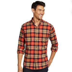 Eddie Bauer Men's Orange and Tan Plaid Button-Down Shirt